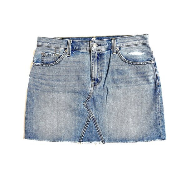 7 For All Mankind Blue Denim Mini Skirt Frayed Hem Santa Cruz Sz 28 New $179